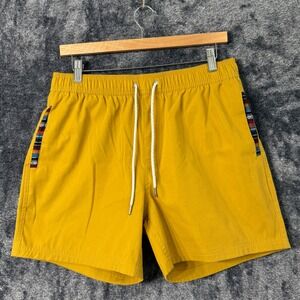 Wowie Mens 5" Shorts Large Mustard Yellow Aztec Trim Drawstring